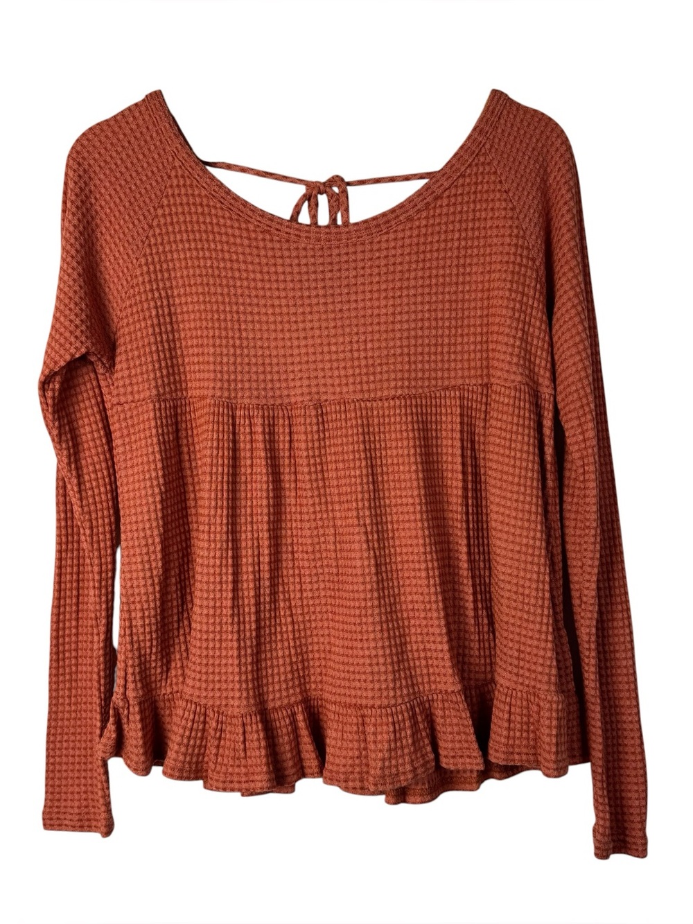 Peach Love Orange Waffle Knit Babydoll Long‎ Sleeve M